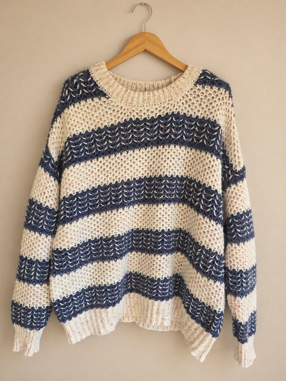 Maurices XXL Navy Cream Striped Open Knit Oversized Pullover Sweater
